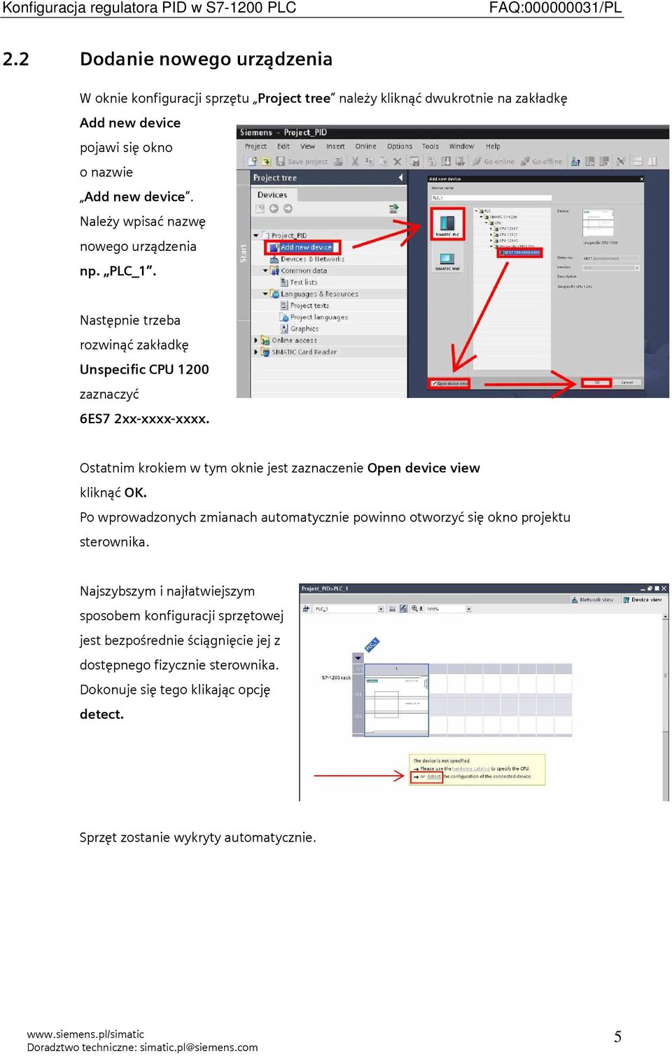 Ostatnim krokiem w tym oknie jest zaznaczenie Open device view kliknąć OK. Po wprowadzonych zmianach automatycznie powinno otworzyć się okno projektu sterownika.