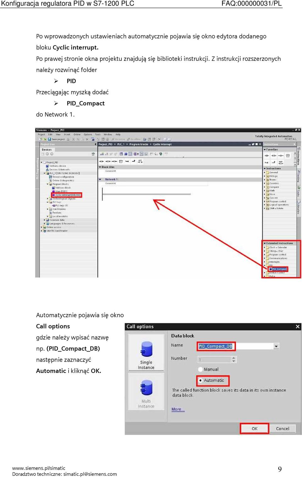 Z instrukcji rozszerzonych należy rozwinąć folder PID Przeciągając myszką dodać PID_Compact do Network