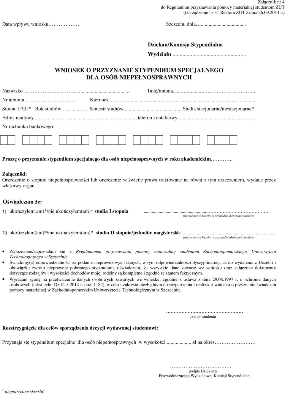 .. Semestr studiów...studia stacjonarne/niestacjonarne* Adres mailowy... telefon kontaktowy.