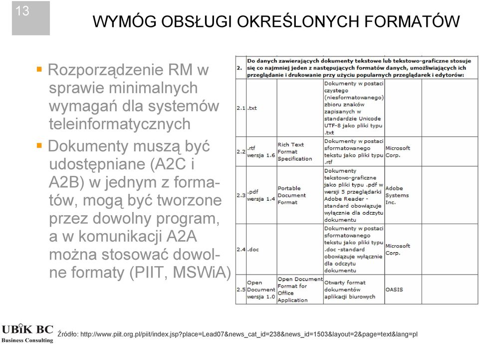 tworzone przez dowolny program, a w komunikacji A2A można stosować dowolne formaty (PIIT, MSWiA)