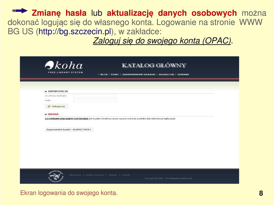 Logowanie na stronie WWW BG US (http://bg.szczecin.
