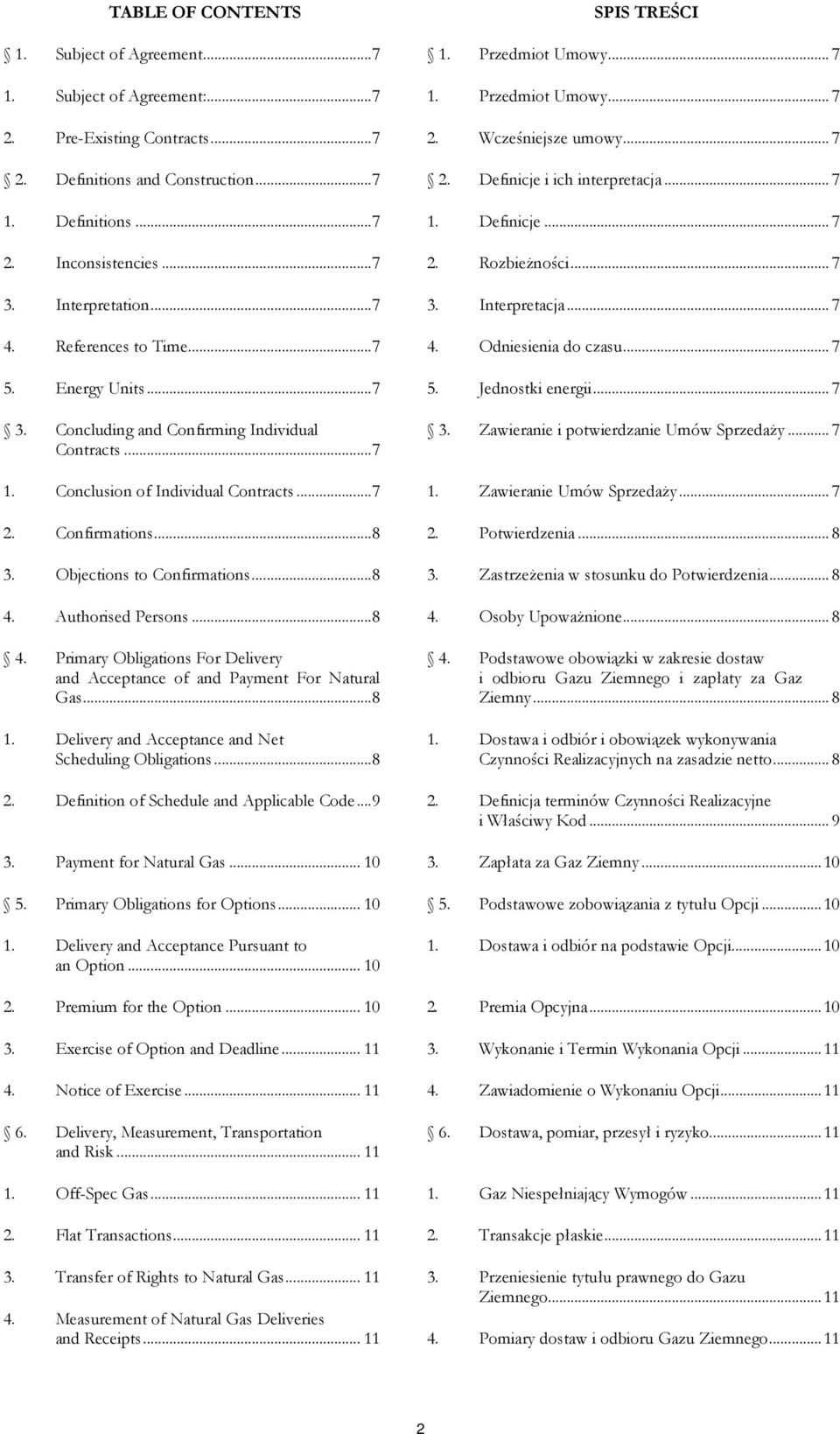 Objections to Confirmations...8 4. Authorised Persons...8 4. Primary Obligations For Delivery and Acceptance of and Payment For Natural Gas...8 1.
