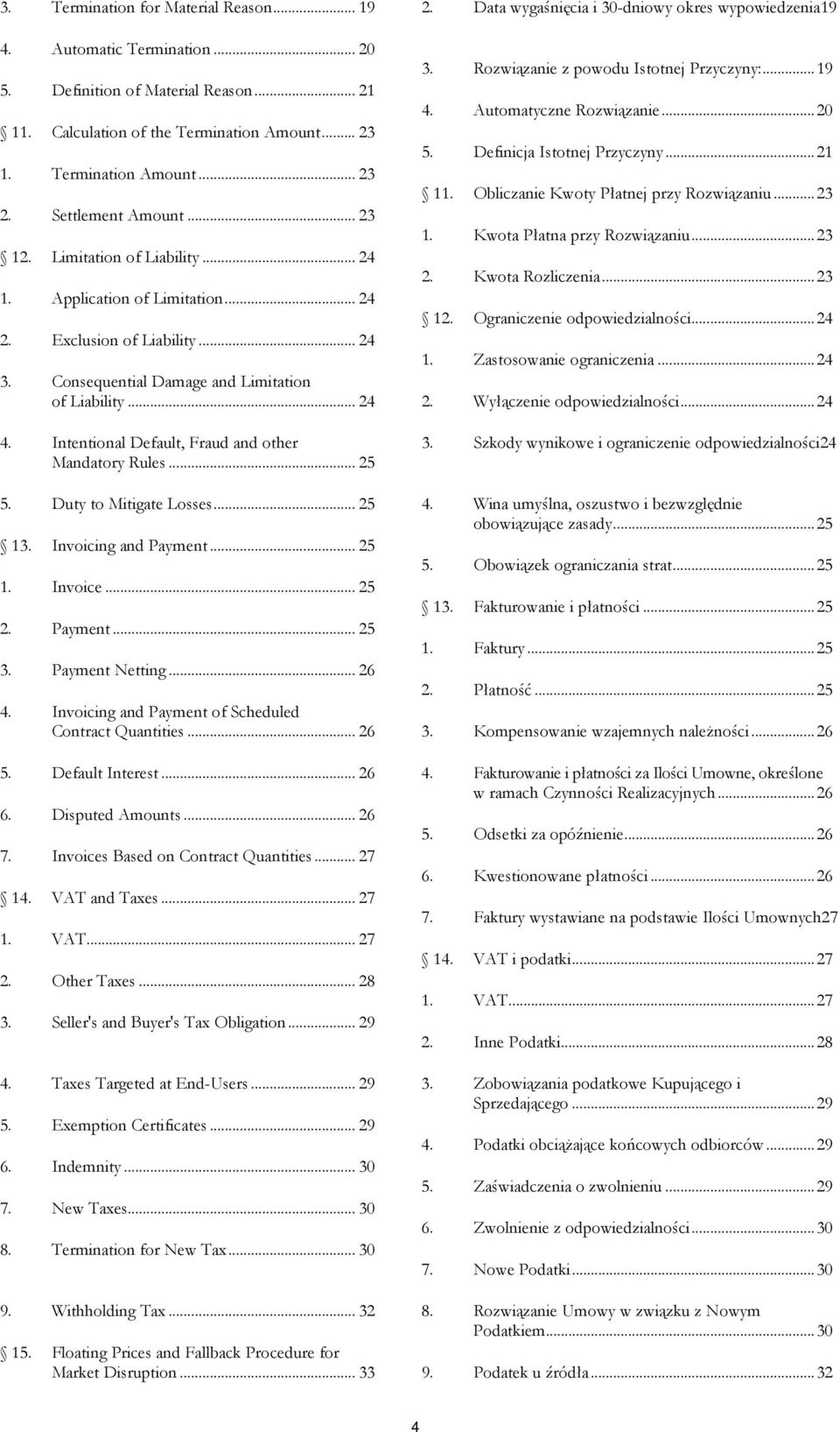 Intentional Default, Fraud and other Mandatory Rules... 25 5. Duty to Mitigate Losses... 25 13. Invoicing and Payment... 25 1. Invoice... 25 2. Payment... 25 3. Payment Netting... 26 4.