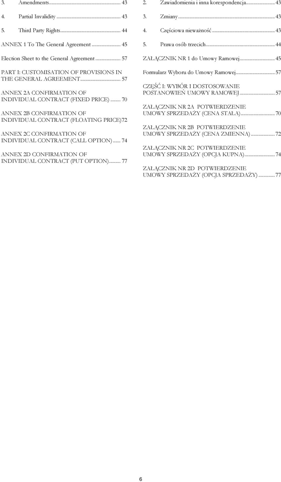 .. 70 ANNEX 2B CONFIRMATION OF INDIVIDUAL CONTRACT (FLOATING PRICE)72 ANNEX 2C CONFIRMATION OF INDIVIDUAL CONTRACT (CALL OPTION)... 74 ANNEX 2D CONFIRMATION OF INDIVIDUAL CONTRACT (PUT OPTION)... 77 2.