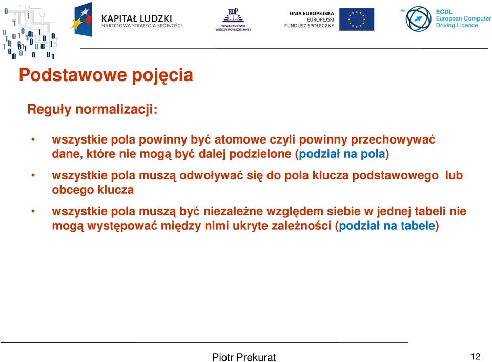 klucza podstawowego lub obcego klucza wszystkie pola muszą być niezaleŝne względem siebie w