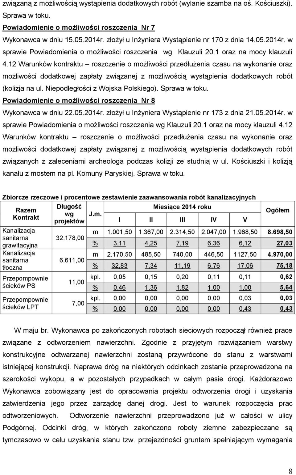 12 Warunków kontraktu roszczenie o możliwości przedłużenia czasu na wykonanie oraz możliwości dodatkowej zapłaty związanej z możliwością wystąpienia dodatkowych robót (kolizja na ul.
