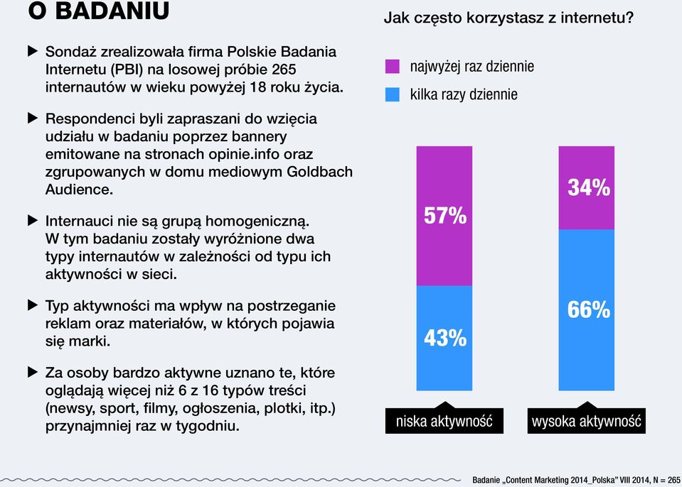 W tym badaniu zostały wyróżnione dwa typy internautów w zależności od typu ich aktywności w sieci. Typ aktywności ma wpływ na postrzeganie reklam oraz materiałów, w których pojawia się marki.