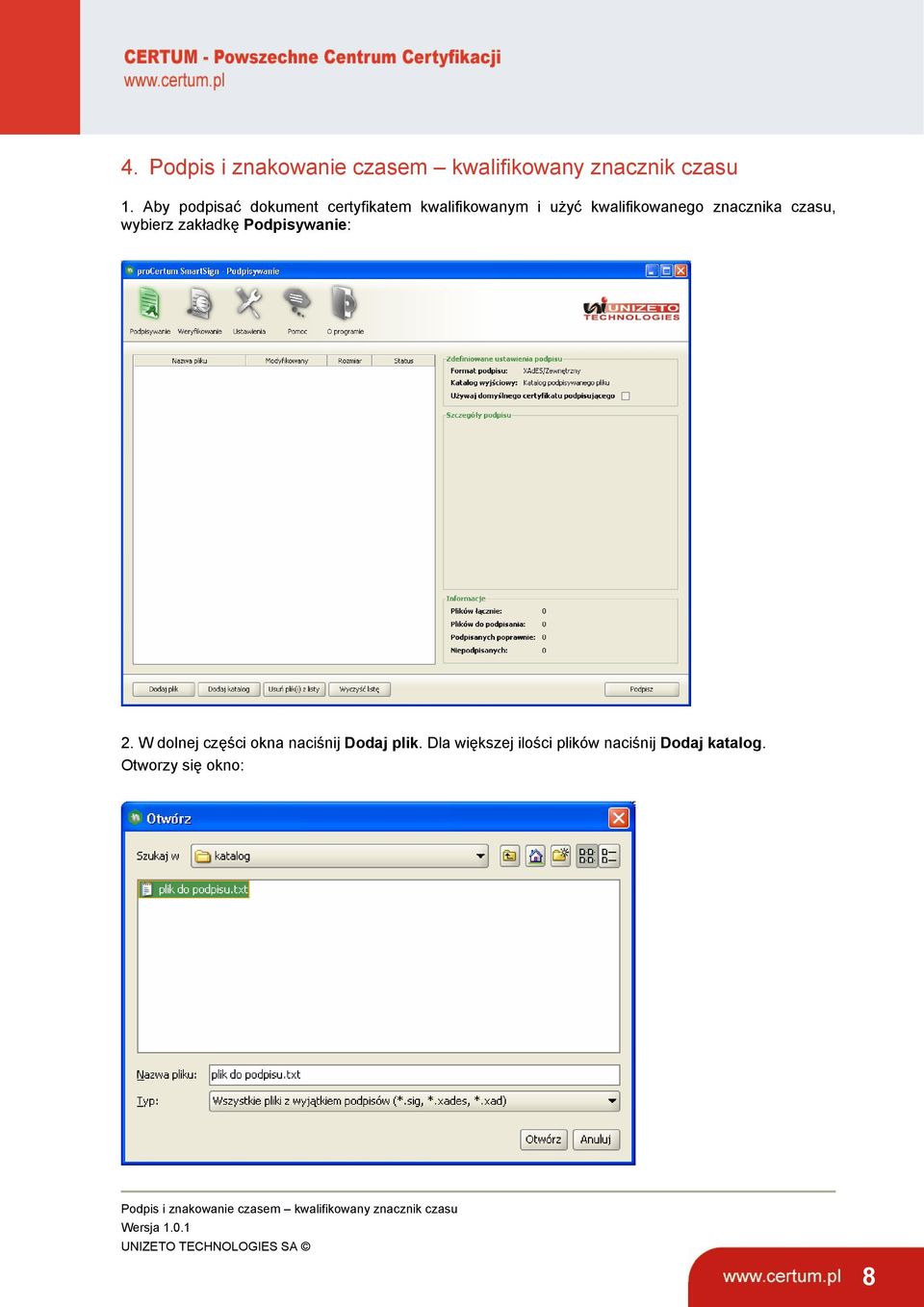 procertum SmartSign 3.2 kwalifikowany znacznik czasu do użycia z procertum  CLIDE Client - Instrukcja obsługi wersja UNIZETO TECHNOLOGIES SA - PDF  Darmowe pobieranie