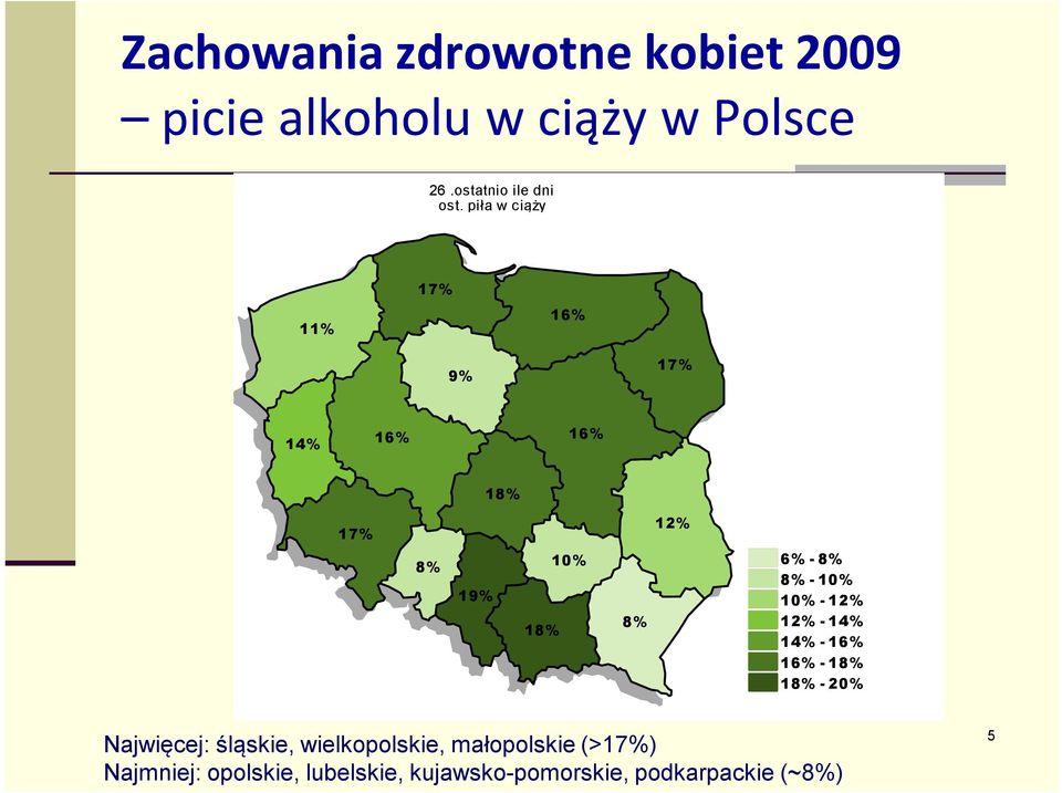 10% 10% - 12% 12% - 14% 14% - 16% 16% - 18% 18% - 20% Najwięcej: śląskie, wielkopolskie,