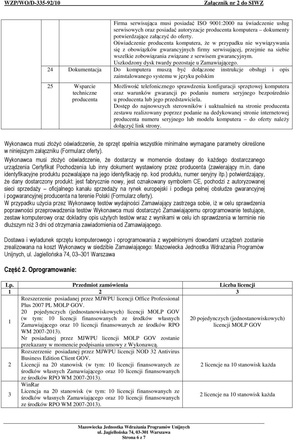 Uszkodzony dysk twardy pozostaje u Zamawiającego.