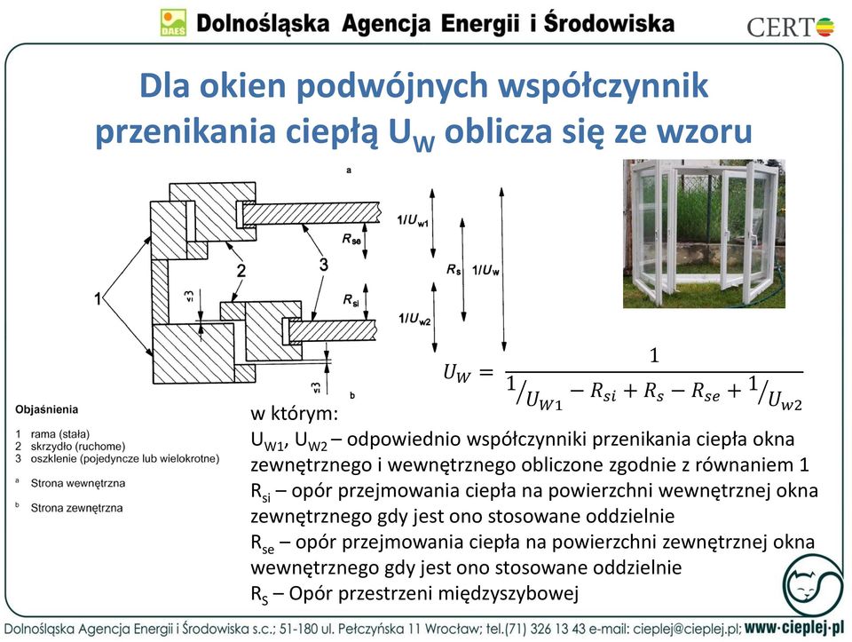 si opór przejmowania ciepła na powierzchni wewnętrznej okna zewnętrznego gdy jest ono stosowane oddzielnie R se opór