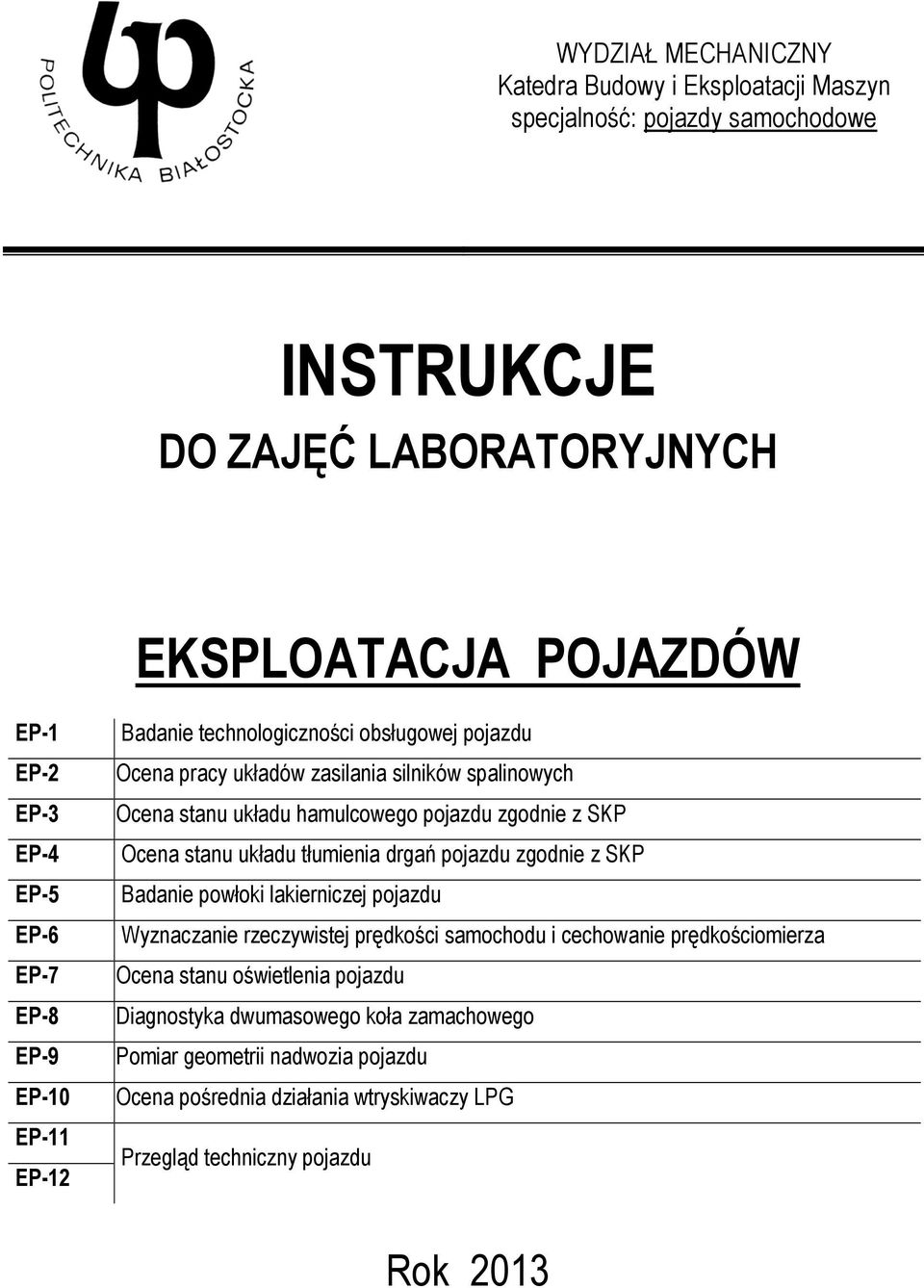Instrukcje Do Zajęć Laboratoryjnych Eksploatacja Pojazdów - Pdf Free Download