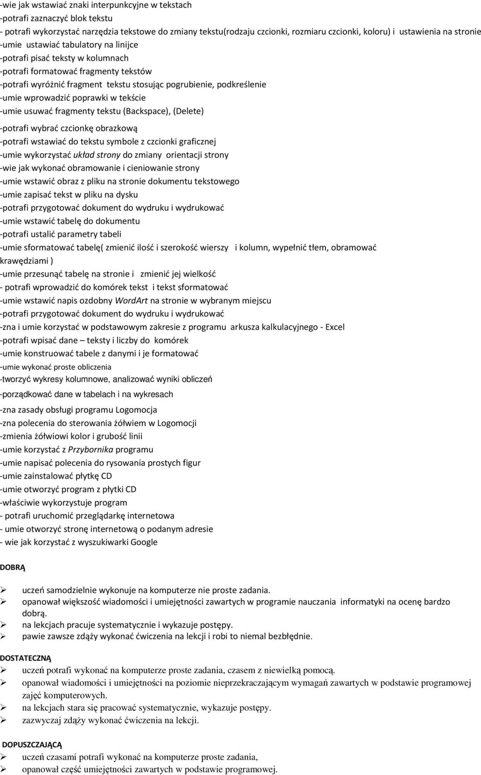 wprowadzić poprawki w tekście -umie usuwać fragmenty tekstu (Backspace), (Delete) -potrafi wybrać czcionkę obrazkową -potrafi wstawiać do tekstu symbole z czcionki graficznej -umie wykorzystać układ