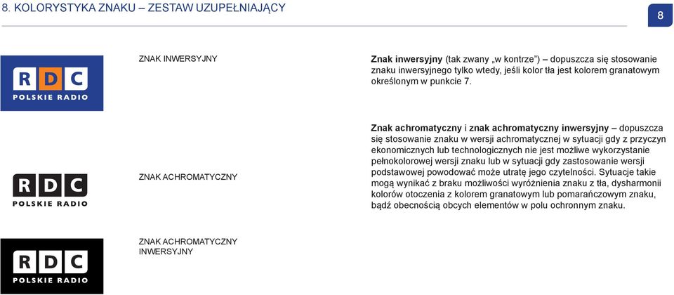 ZNAK ACHROMATYCZNY Znak achromatyczny i znak achromatyczny inwersyjny dopuszcza się stosowanie znaku w wersji achromatycznej w sytuacji gdy z przyczyn ekonomicznych lub technologicznych nie jest