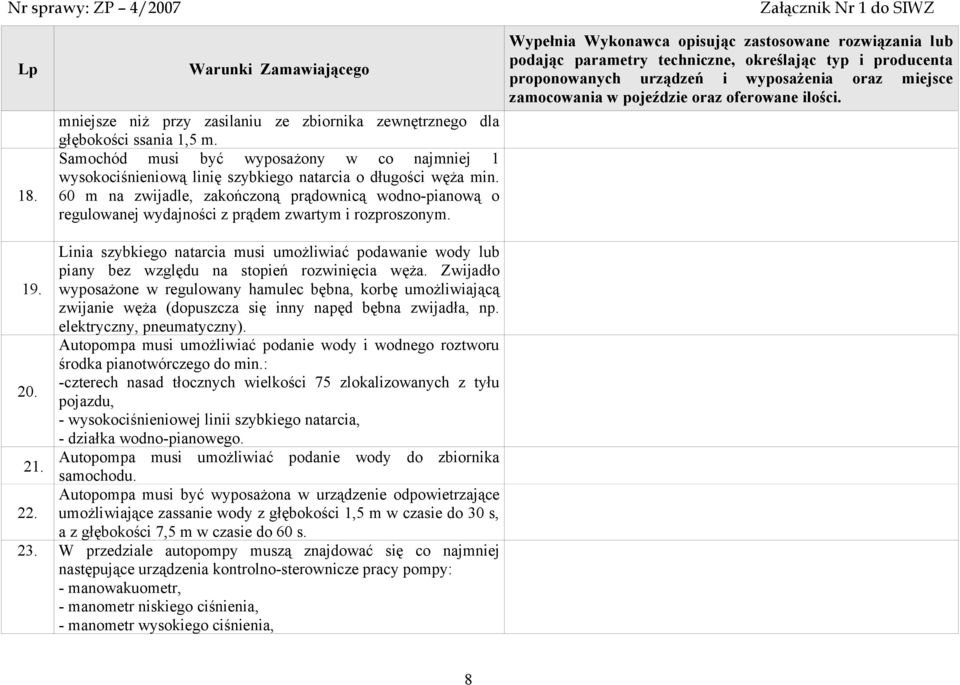 Linia szybkiego natarcia musi umożliwiać podawanie wody lub piany bez względu na stopień rozwinięcia węża.