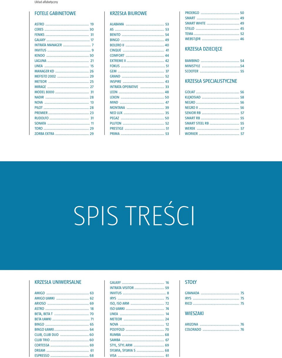 .. 49 BOLERO II... 40 CINQUE... 41 COMFORT... 44 EXTREME II... 42 FOKUS... 51 GEM... 37 GRAND... 52 INSPIRE... 43 INTRATA OPERATIVE... 33 LEON... 48 LEXON... 50 MIND... 47 MONTANA... 39 NEO LUX.