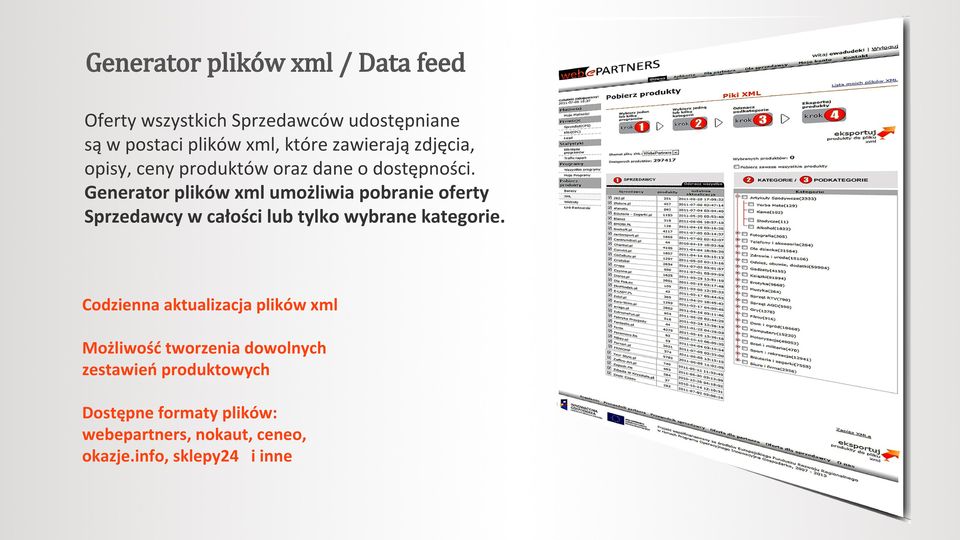 Generator plików xml umożliwia pobranie oferty Sprzedawcy w całości lub tylko wybrane kategorie.