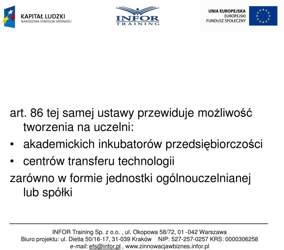 przedsiębiorczości centrów transferu technologii