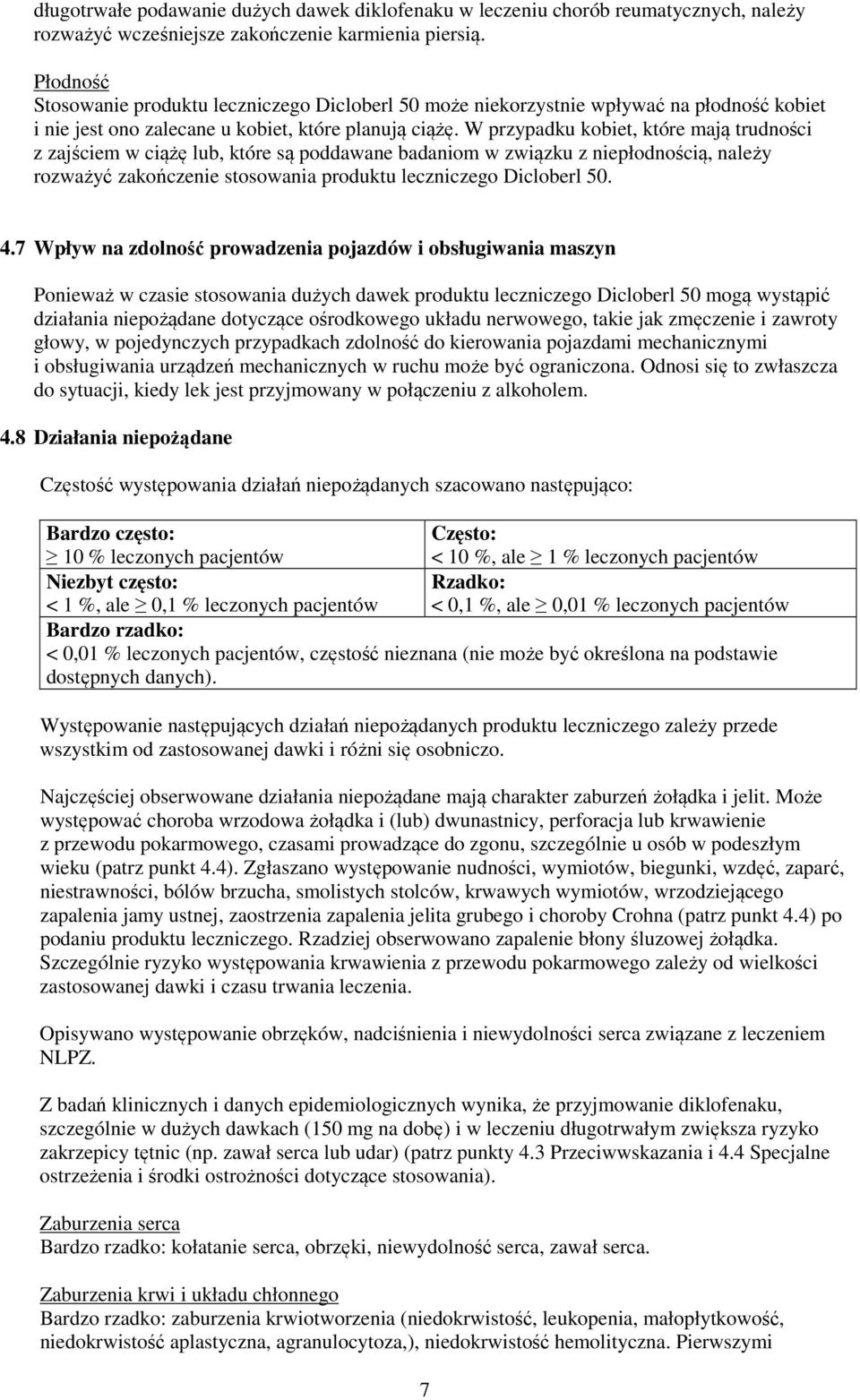 W przypadku kobiet, które mają trudności z zajściem w ciążę lub, które są poddawane badaniom w związku z niepłodnością, należy rozważyć zakończenie stosowania produktu leczniczego Dicloberl 50. 4.