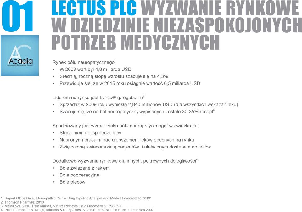 się, że na ból neuropatyczny wypisanych zostało 30-35 recept 3 Spodziewany jest wzrost rynku bólu neuropatycznego 1 w związku ze: Starzeniem się społeczeństw Nasilonymi pracami nad ulepszeniem leków