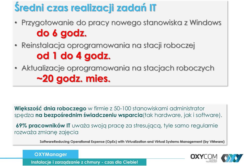 Większość dnia roboczego w firmie z 50-100 stanowiskami administrator spędza na bezpośrednim świadczeniu wsparcia(tak hardware, jak i software).