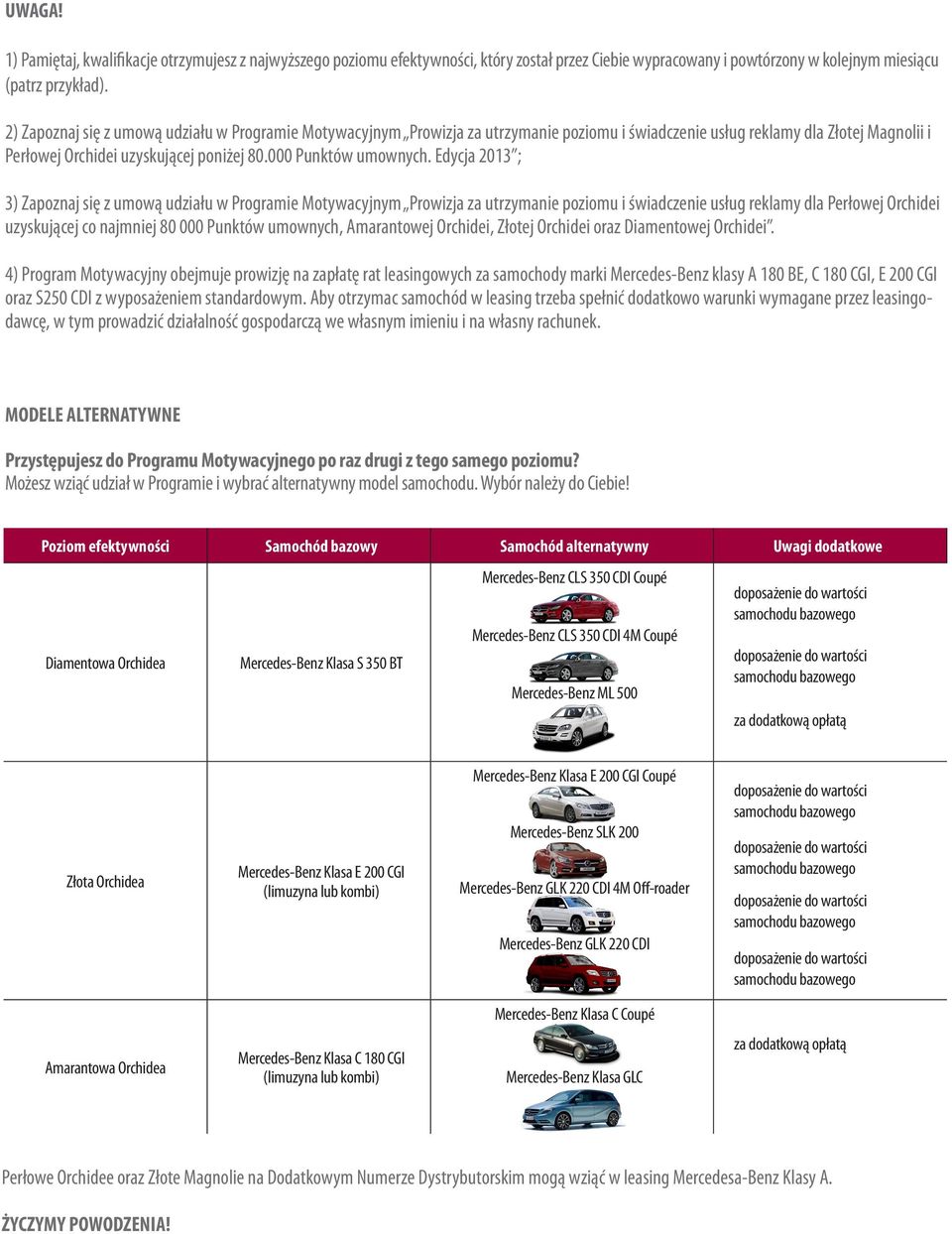 Edycja 2013 ; 3) Zapoznaj się z umową udziału w Programie Motywacyjnym Prowizja za utrzymanie poziomu i świadczenie usług reklamy dla Perłowej Orchidei uzyskującej co najmniej 80 000 Punktów