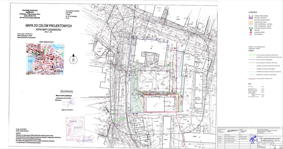 przyłącze kanalizacji deszczowej 202,06 m2 ISTNIEJ CA DROGA PO AROWA likwidowane przyłącze kanalizacji deszczowej proj. przyłącze wodociągowe PLAC MANERWOWY P. PO ISTNIEJ CY proj.