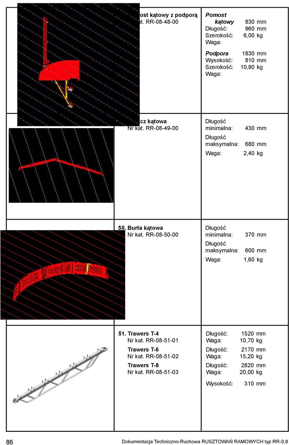 RR-08-50-00 Długość minimalna: Długość maksymalna: 370 mm 600 mm 1,60 kg 51. Trawers T-4 Nr kat. RR-08-51-01 Trawers T-6 Nr kat.
