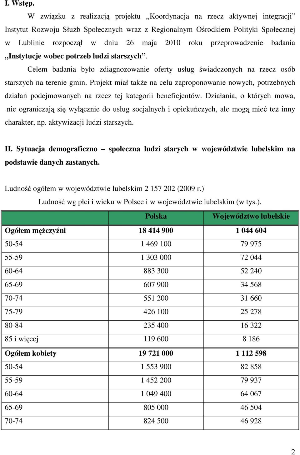 roku przeprowadzenie badania Instytucje wobec potrzeb ludzi starszych. Celem badania było zdiagnozowanie oferty usług świadczonych na rzecz osób starszych na terenie gmin.