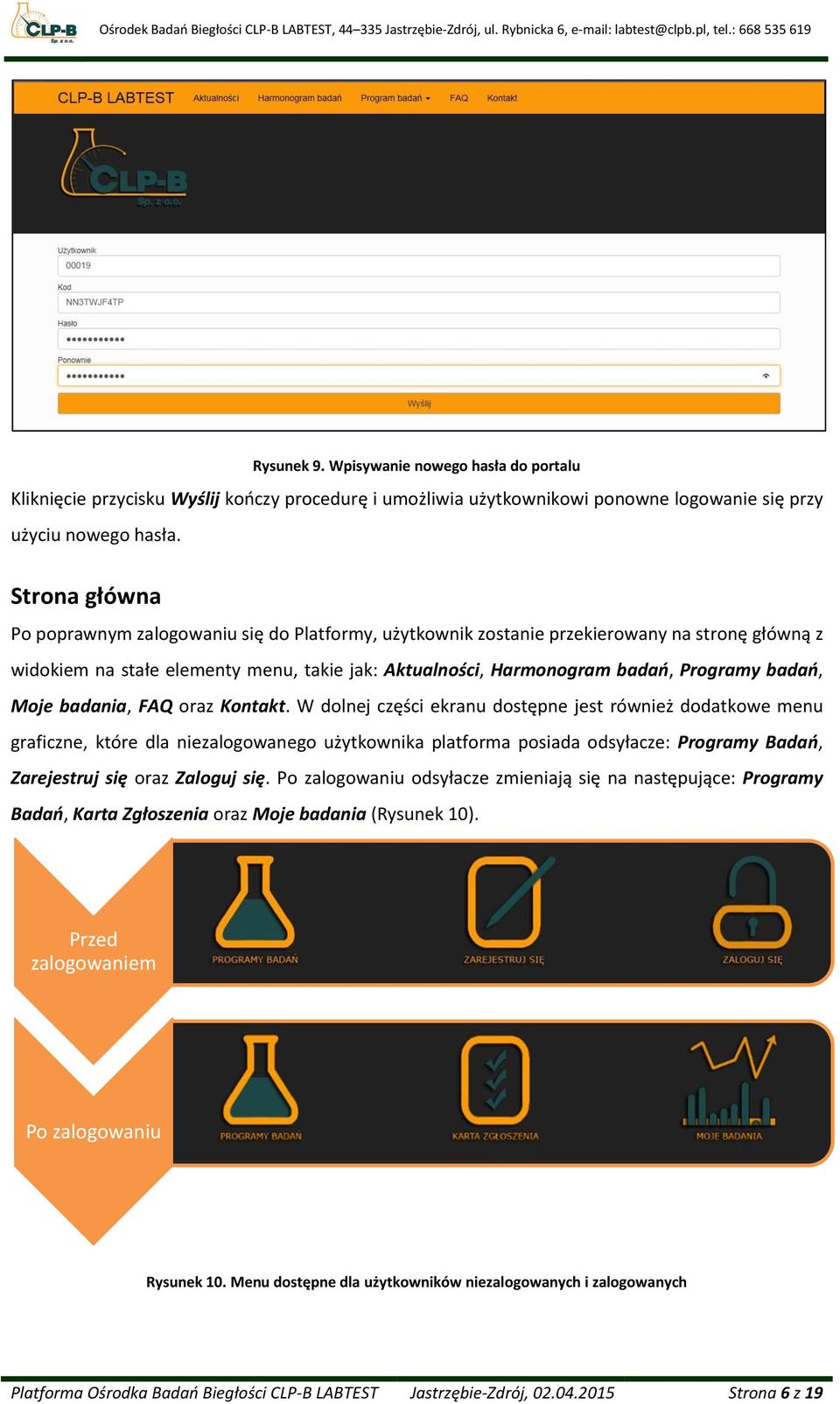 badań, Moje badania, FAQ oraz Kontakt.