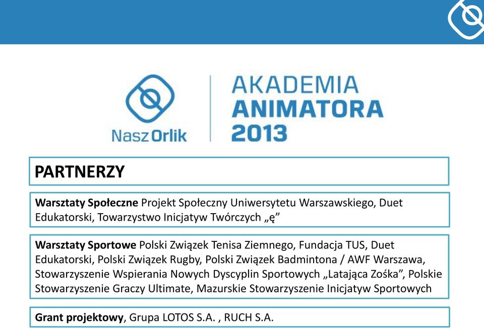 Polski Związek Badmintona / AWF Warszawa, Stowarzyszenie Wspierania Nowych Dyscyplin Sportowych Latająca Zośka,