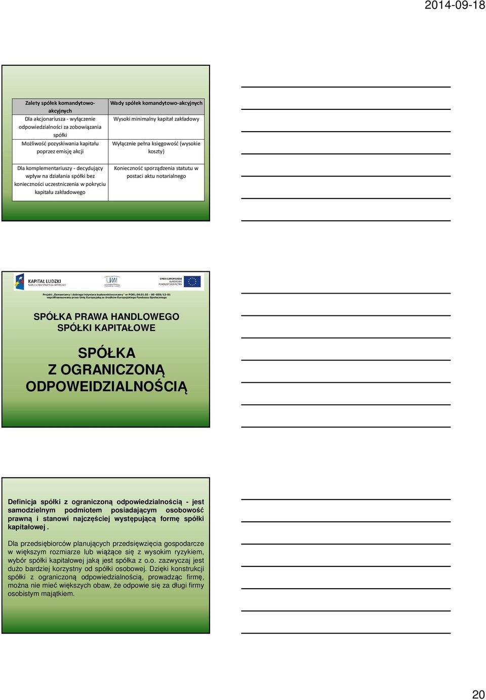 koszty) Konieczność sporządzenia statutu w postaci aktu notarialnego SPÓŁKA PRAWA HANDLOWEGO SPÓŁKI KAPITAŁOWE SPÓŁKA Z OGRANICZONĄ ODPOWEIDZIALNOŚCIĄ Definicja spółki z ograniczoną