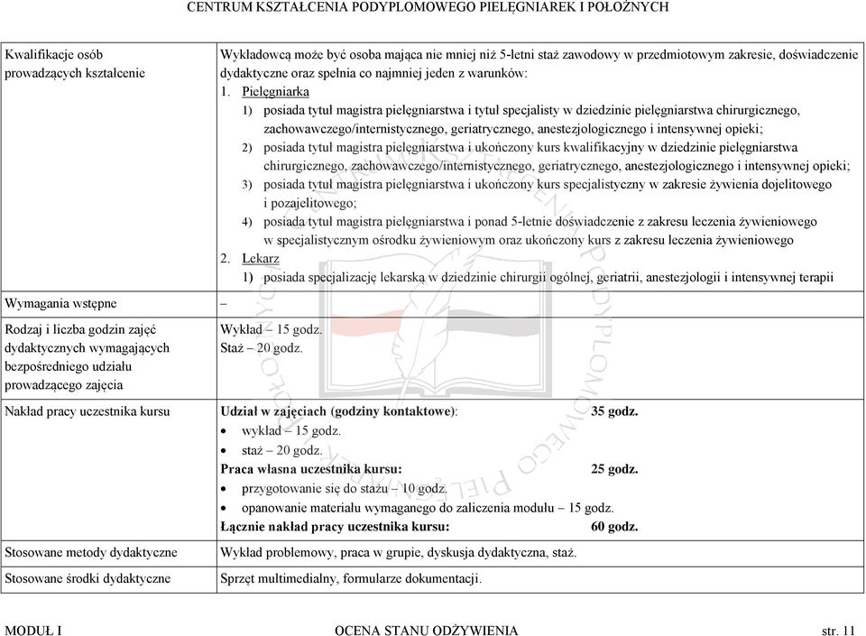 Pielęgniarka 1) posiada tytuł magistra pielęgniarstwa i tytuł specjalisty w dziedzinie pielęgniarstwa chirurgicznego, zachowawczego/internistycznego, geriatrycznego, anestezjologicznego i intensywnej