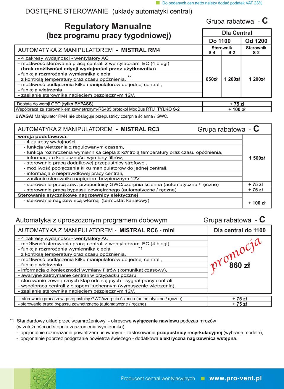 manipulatorów do jednej, funkcja wietrzenia zasilanie sterownika napięciem bezpiecznym 12V.