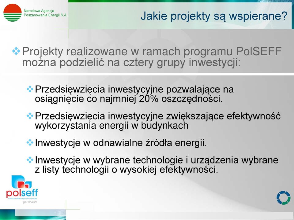 inwestycyjne pozwalające na osiągnięcie co najmniej 20% oszczędności.