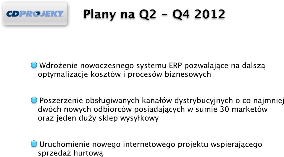 dystrybucyjnych o co najmniej dwóch nowych odbiorców posiadających w sumie 30 marketów