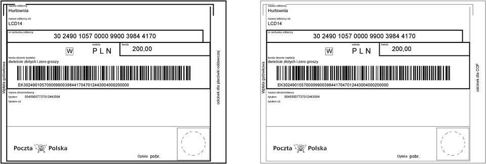 nr rachunku odbiorcy 30 2490 1057 0000 9900 3984 40 nr rachunku odbiorcy 30 2490 1057 0000 9900 3984 40 Wpłata gotówkowa kwota słownie (wpłata) dwieście