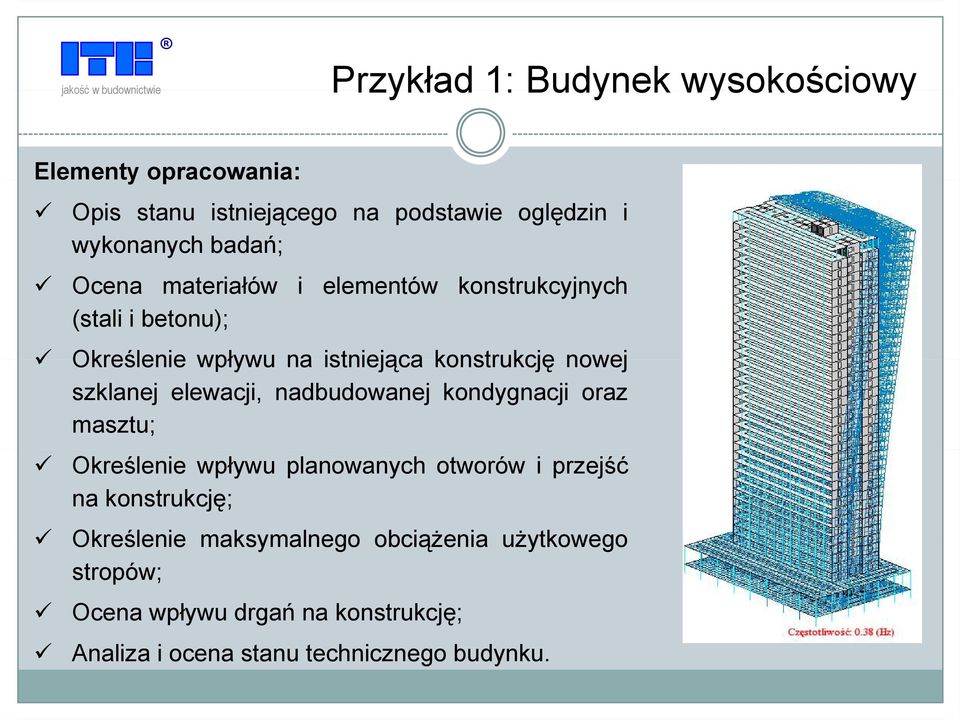 elewacji, nadbudowanej kondygnacji oraz masztu; Określenie wpływu planowanych otworów i przejść na konstrukcję;