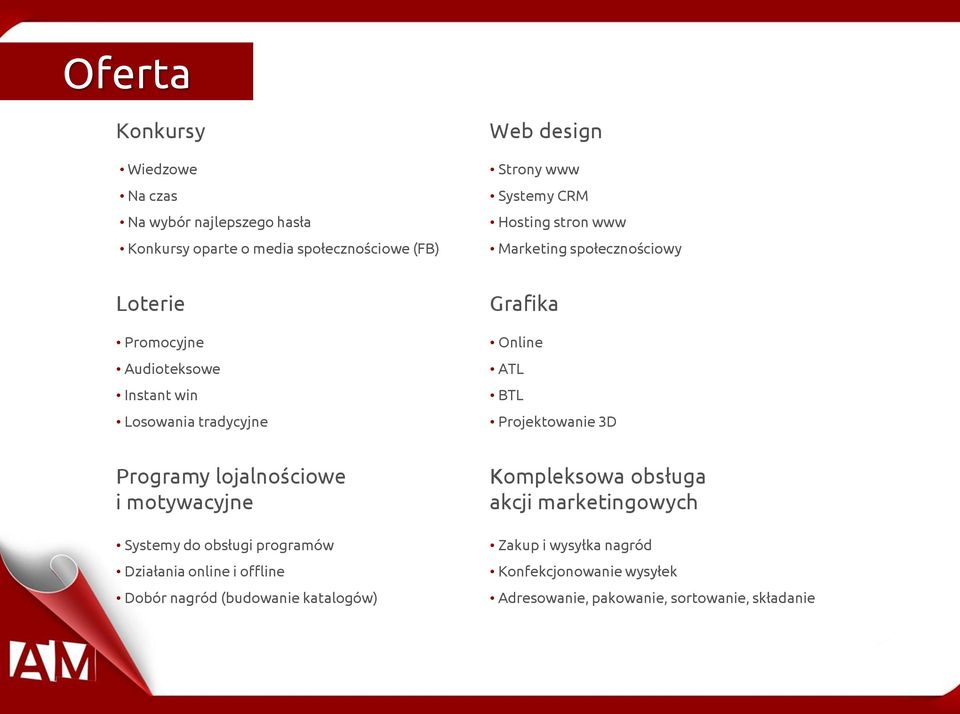 Projektowanie 3D Programy lojalnościowe i motywacyjne Systemy do obsługi programów Działania online i offline Dobór nagród (budowanie