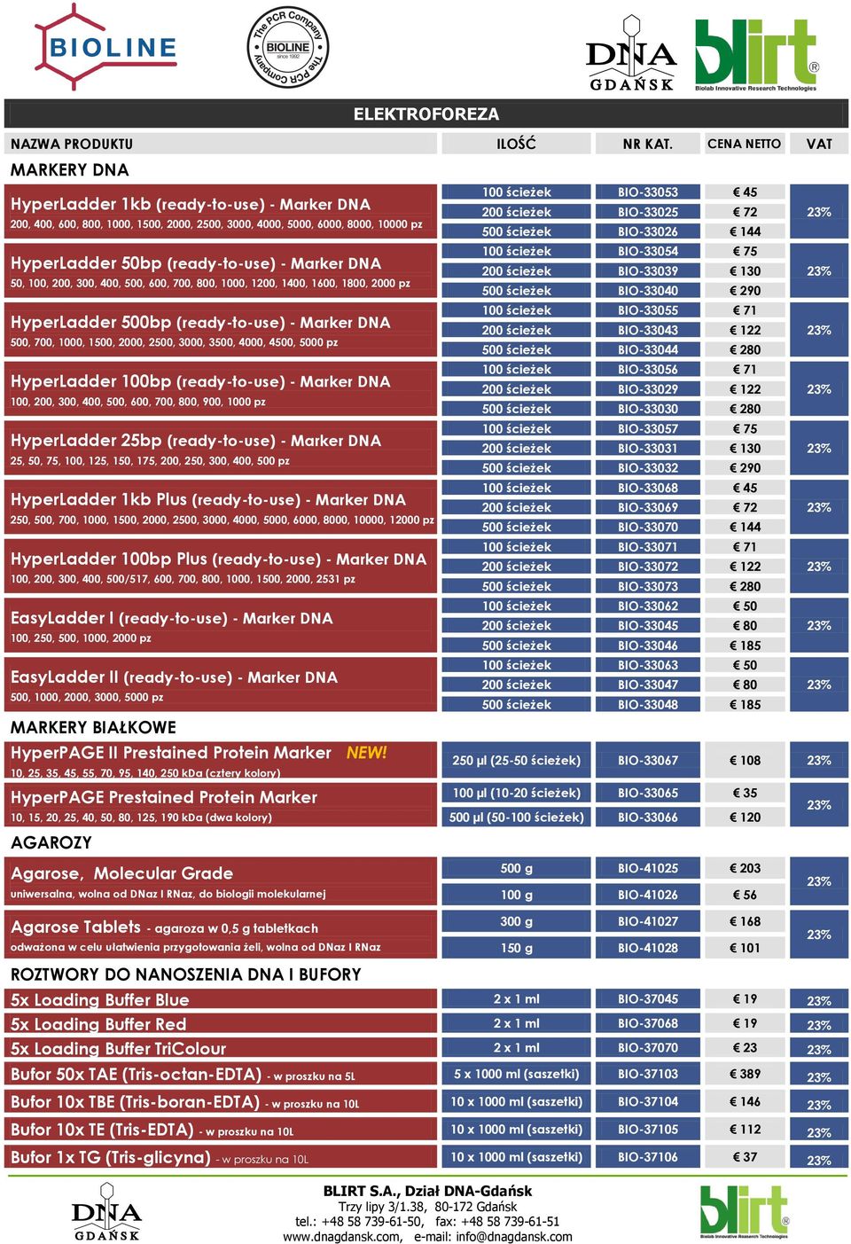 HyperLadder 100bp (ready-to-use) - Marker DNA 100, 200, 300, 400, 500, 600, 700, 800, 900, 1000 pz HyperLadder 25bp (ready-to-use) - Marker DNA 25, 50, 75, 100, 125, 150, 175, 200, 250, 300, 400, 500