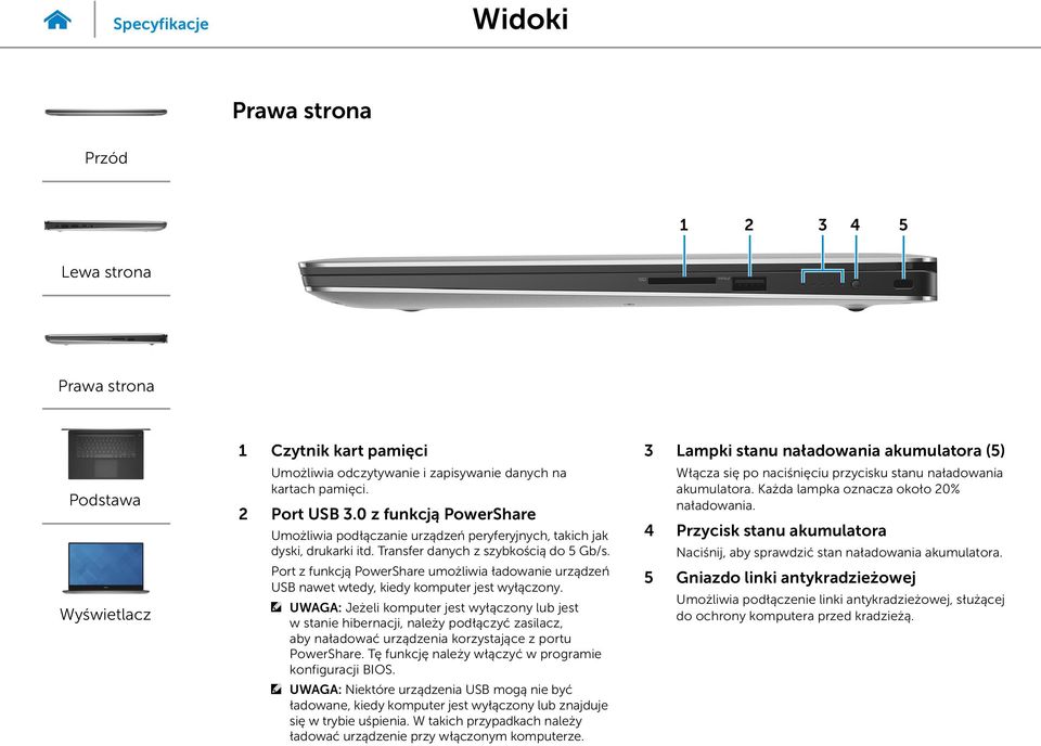 Port z funkcją PowerShare umożliwia ładowanie urządzeń USB nawet wtedy, kiedy komputer jest wyłączony.