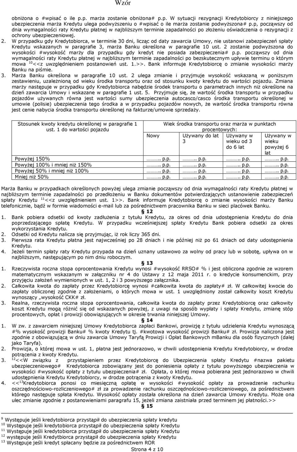 W przypadku gdy Kredytobiorca, w terminie 30 dni, licząc od daty zawarcia Umowy, nie ustanowi zabezpieczeń spłaty Kredytu wskazanych w paragrafie 3, marża Banku określona w paragrafie 10 ust.