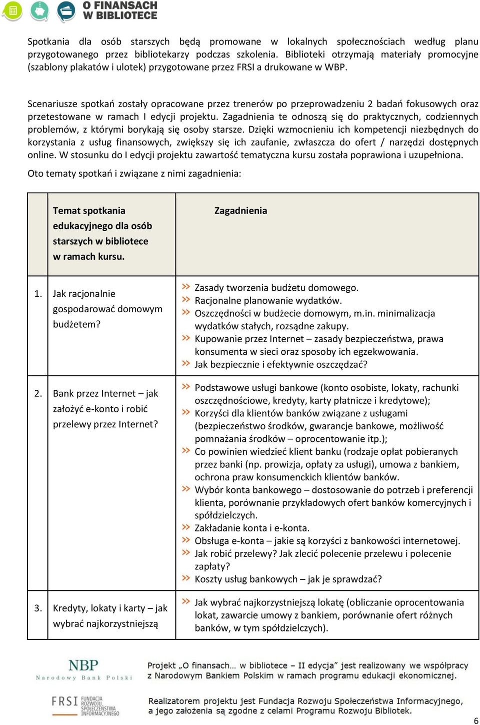 Scenariusze spotkań zostały opracowane przez trenerów po przeprowadzeniu 2 badań fokusowych oraz przetestowane w ramach I edycji projektu.