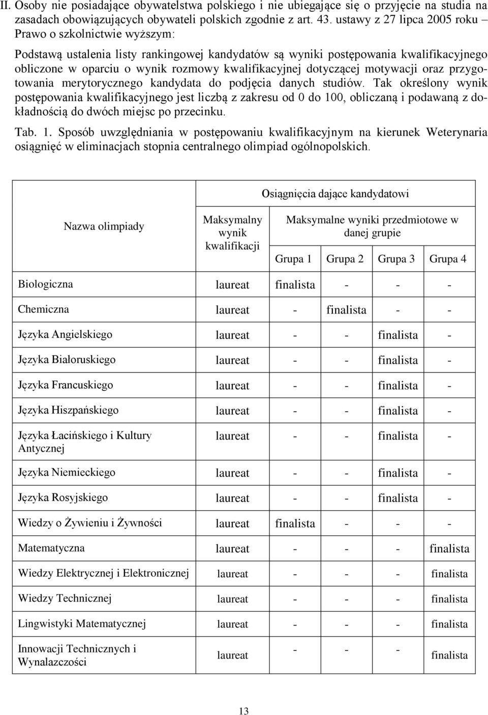 dotyczącej motywacji oraz przygotowania merytorycznego kandydata do podjęcia danych studiów.