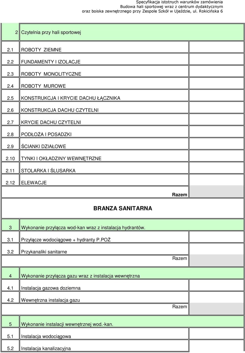 12 ELEWACJE BRANZA SANITARNA 3 Wykonanie przyłącza wod-kan wraz z instalacja hydrantów. 3.1 Przyłącze wodociągowe + hydranty P.POŻ 3.