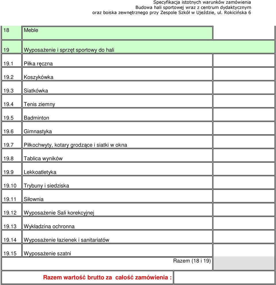 8 Tablica wyników 19.9 Lekkoatletyka 19.10 Trybuny i siedziska 19.11 Siłownia 19.