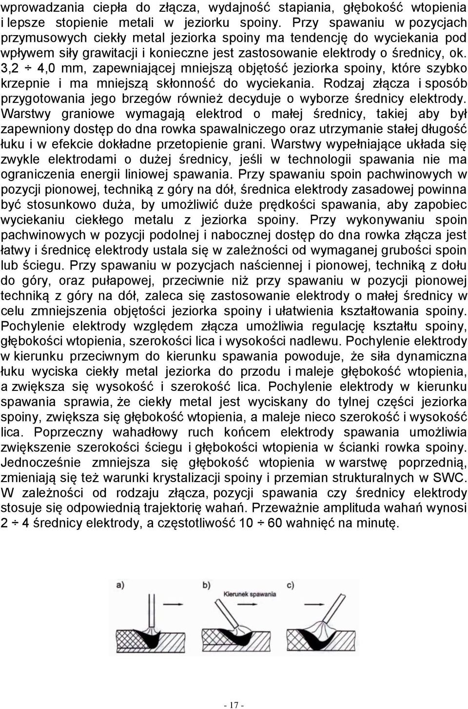 3,2 4,0 mm, zapewniającej mniejszą objętość jeziorka spoiny, które szybko krzepnie i ma mniejszą skłonność do wyciekania.