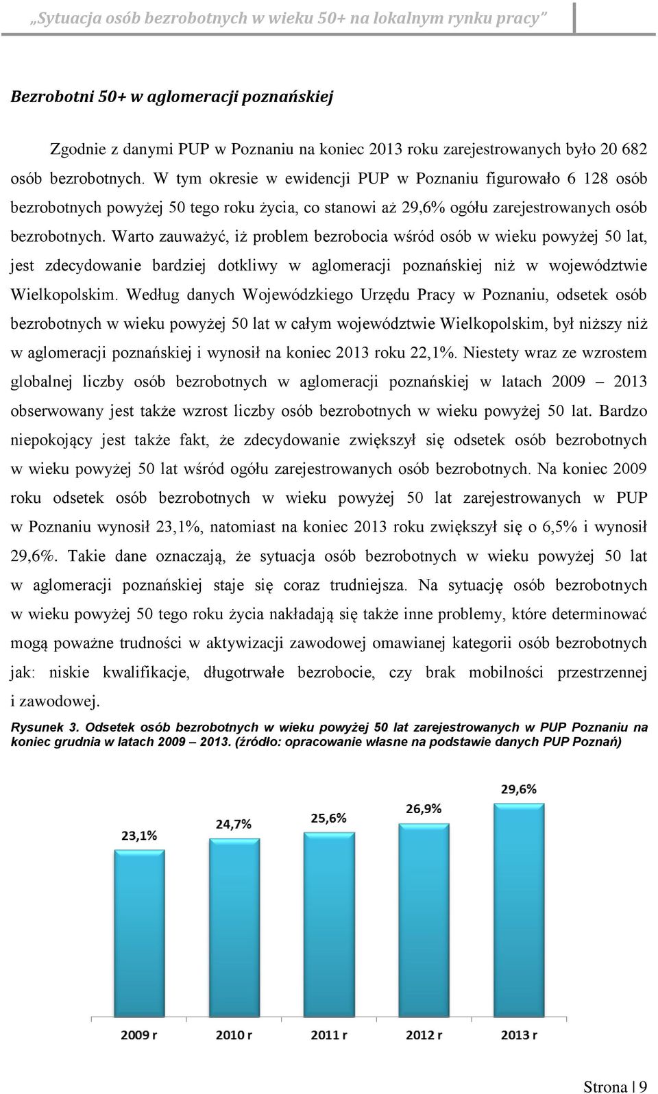 Warto zauważyć, iż problem bezrobocia wśród osób w wieku powyżej 50 lat, jest zdecydowanie bardziej dotkliwy w aglomeracji poznańskiej niż w województwie Wielkopolskim.