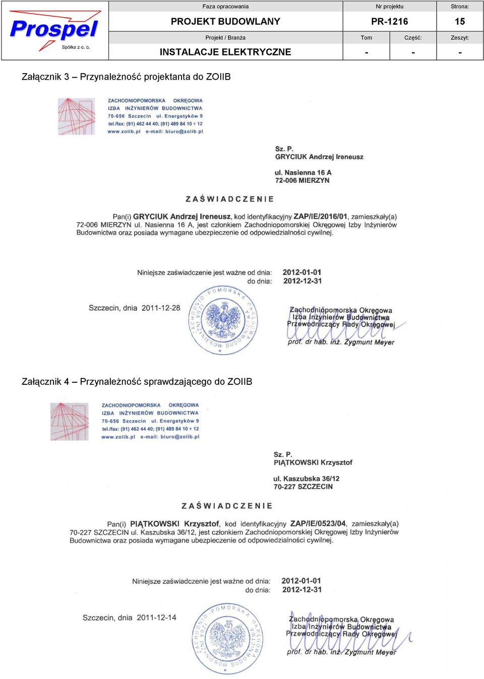 projektanta do ZOIIB Załącznik