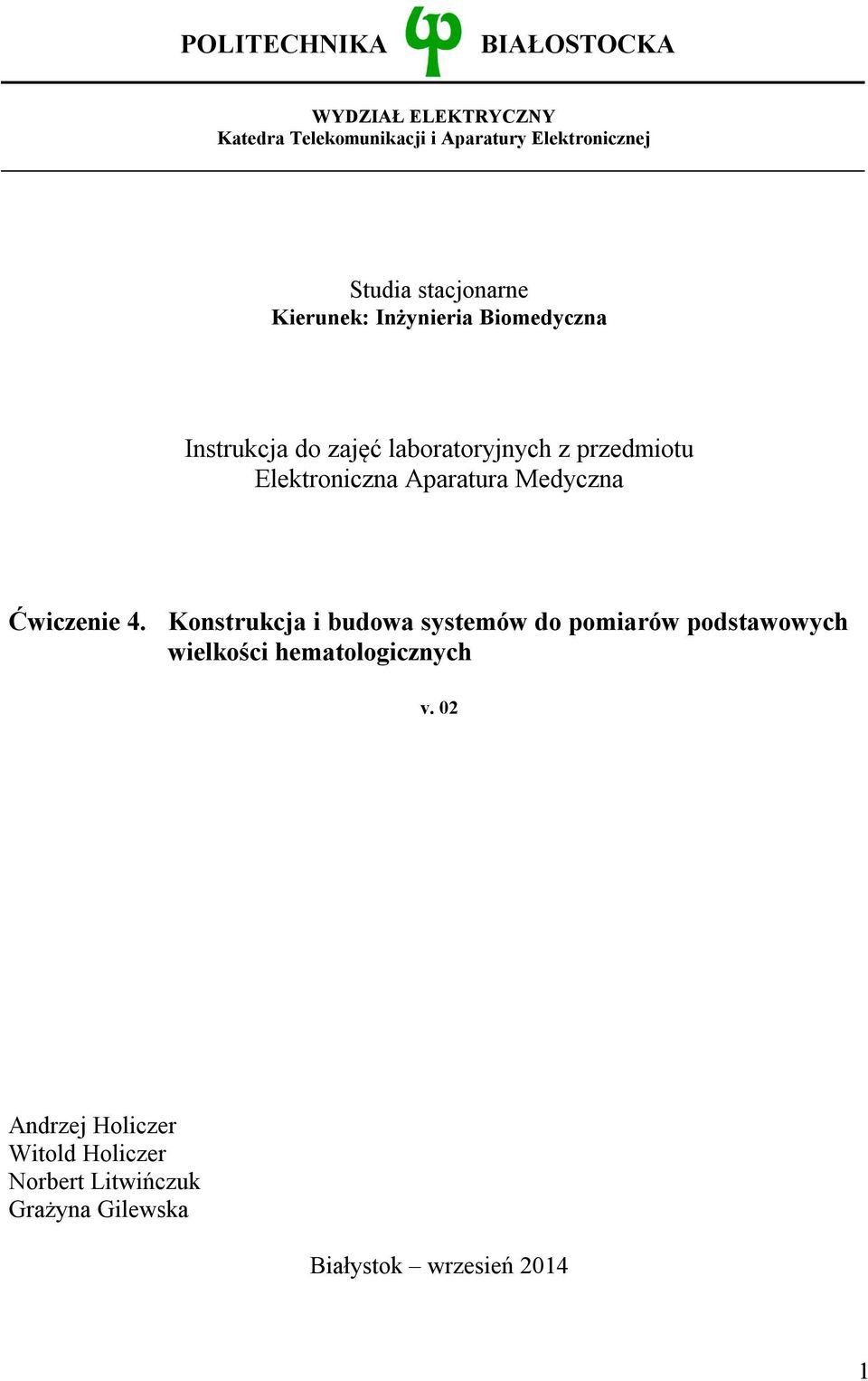 Elektroniczna Aparatura Medyczna Ćwiczenie 4.